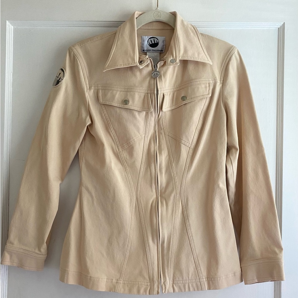 Vintage Thierry Mugler MTM Trademark Stretch Natural Beige Moto Jacket Size 42 6